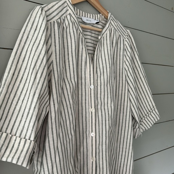 Greylin Striped Linen Blend Button-Front Dress – Size L - Picture 3 of 7